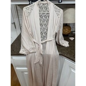 Vintage Style Champagne Pink Satin  Lace Long Robe Wrap Belted Lingerie unsized